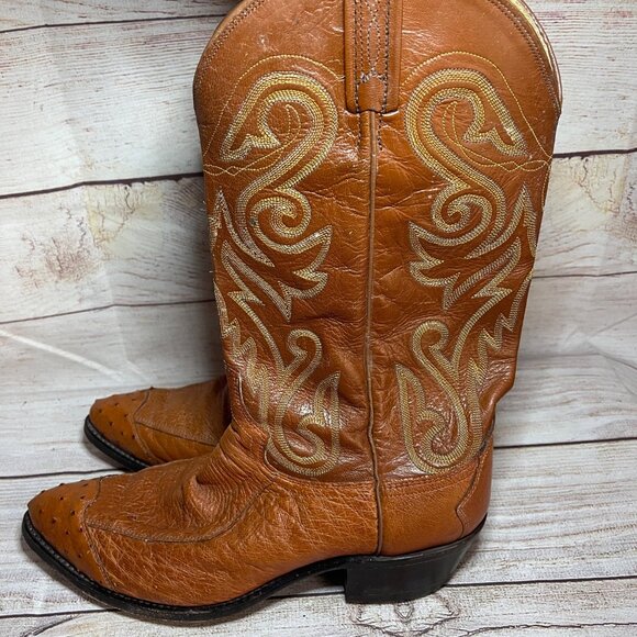 Vintage Dan Post Lizard Leather Ostritch Toe Cowboy Boots Size 9.5 D Round Toe - Picture 4 of 12